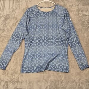Nike Pro Shirt Womens Blue Aztec Rash Guard Compression Shirt Running Training